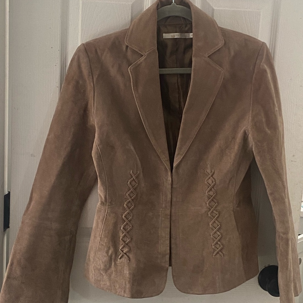 VTG B. Young Tan Suede jacket with Lace-Up Detail Sz Med